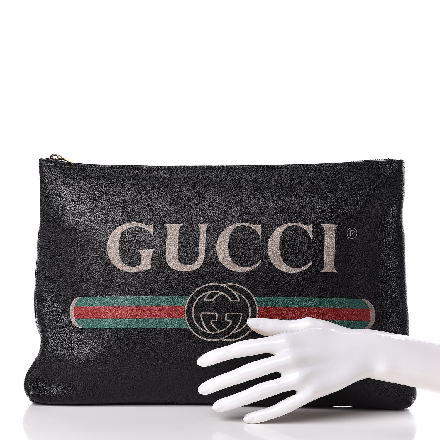 Gucci Pebbled Calfskin Large Logo Portfolio Clutch Black 2 of 10