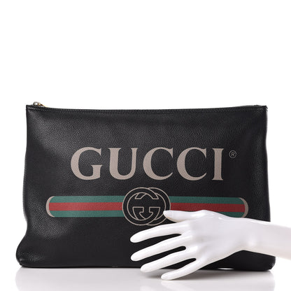 Gucci Pebbled Calfskin Large Logo Portfolio Clutch Black 2 of 10