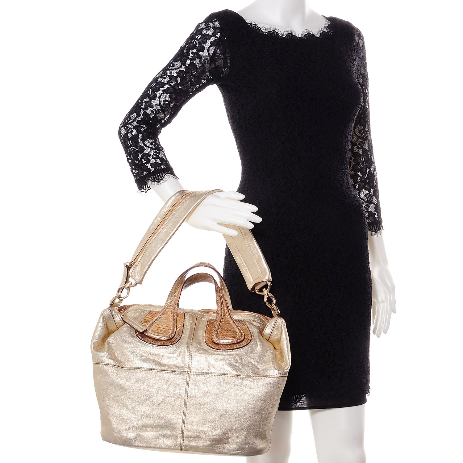 Givenchy Metallic Calfskin Lizard Embossed Large Nightingale Gold 2 of 11
