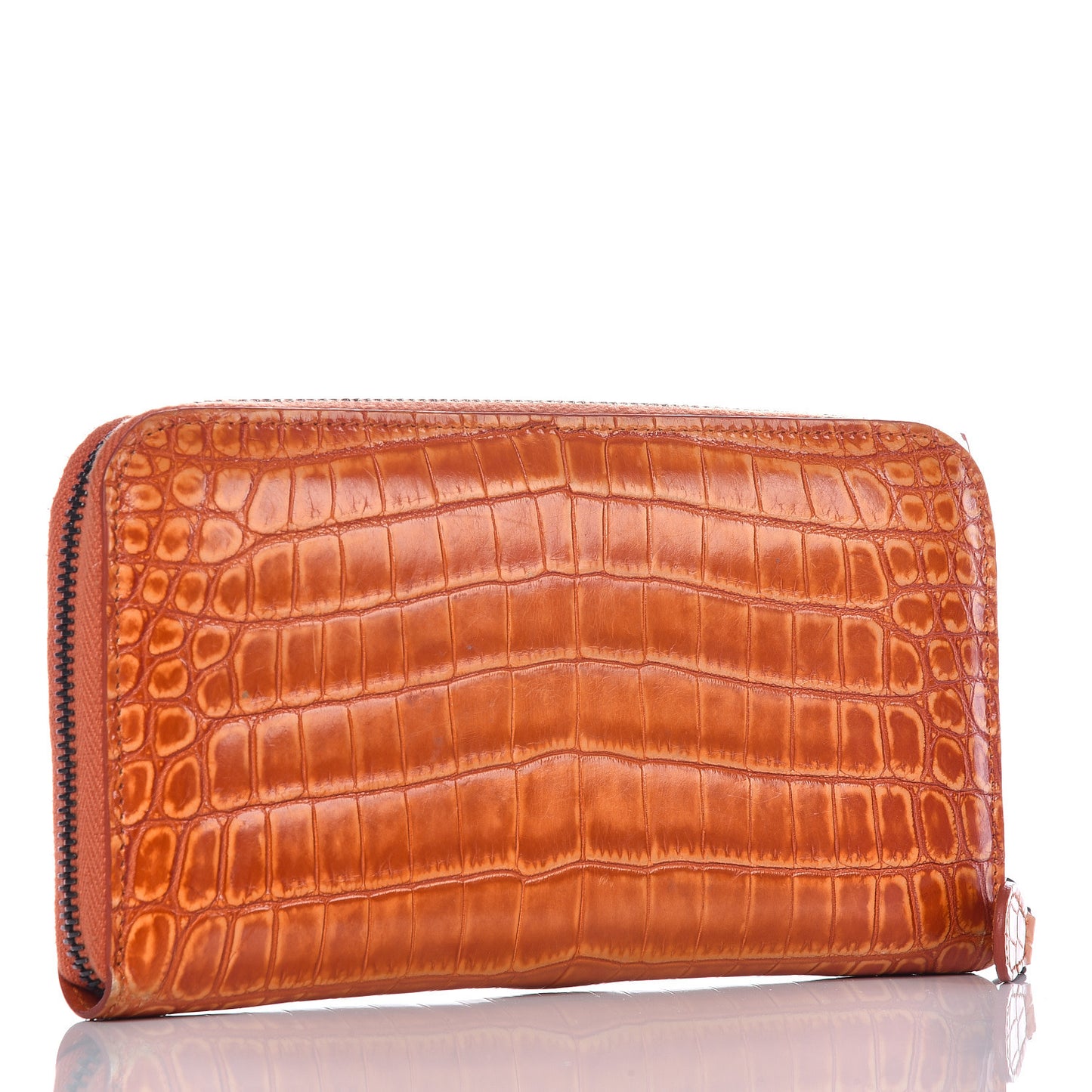 Shiny Crocodile Zip Around Wallet Orange