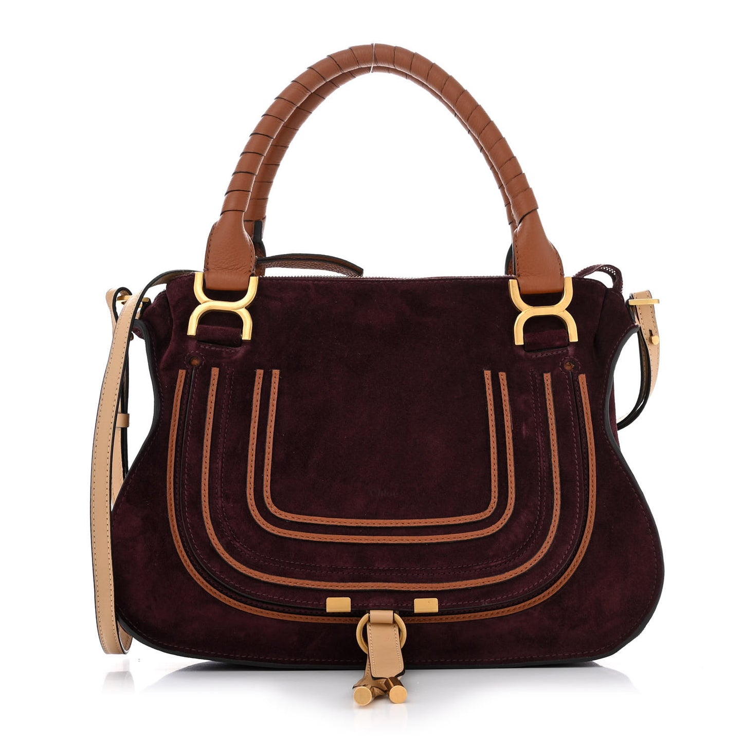 Suede Calfskin Braided Medium Marcie Double Carry Burgundy