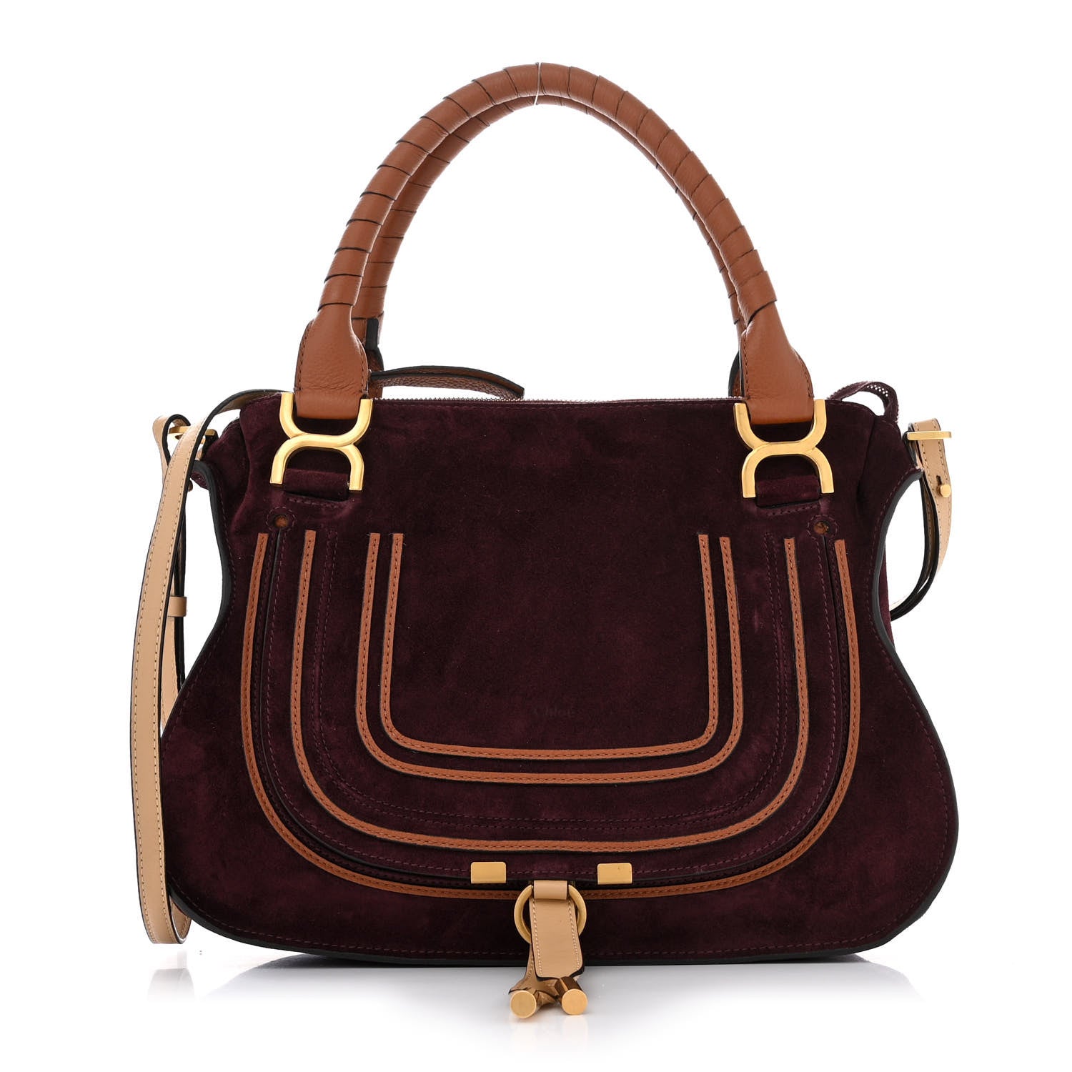 Chloe Suede Calfskin Braided Medium Marcie Double Carry Burgundy 1 of 11