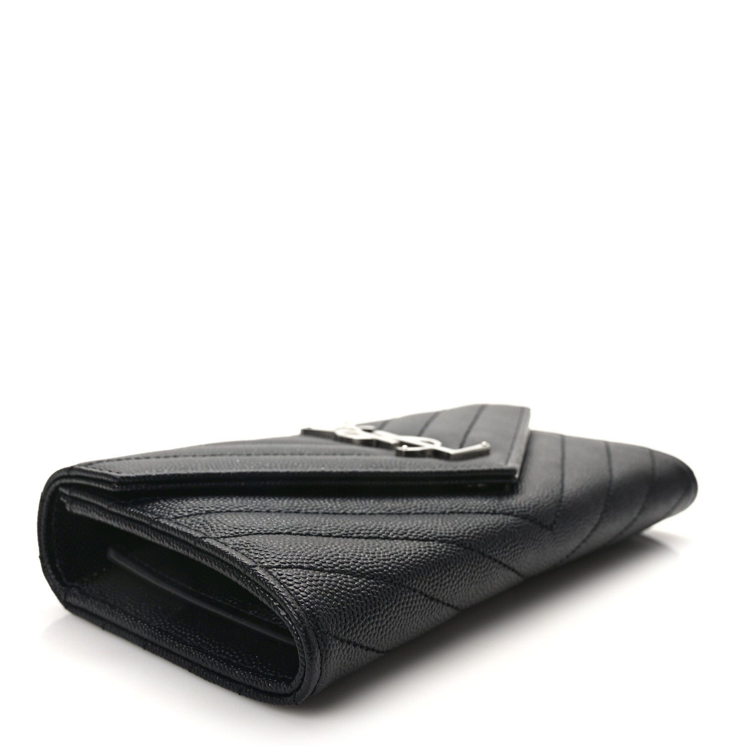 Saint Laurent Grain De Poudre Matelasse Chevron Monogram Flap Wallet Deep Marine 4 of 10