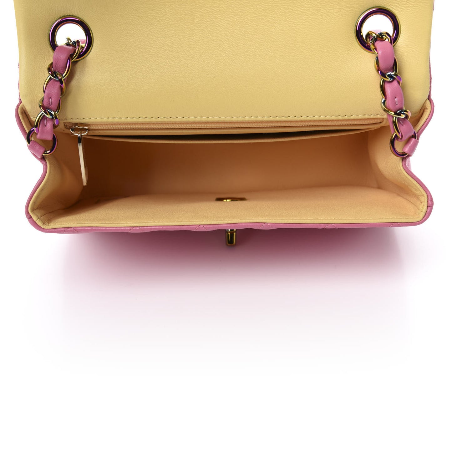 Lambskin Quilted Mini Rectangular Flap Pink Yellow