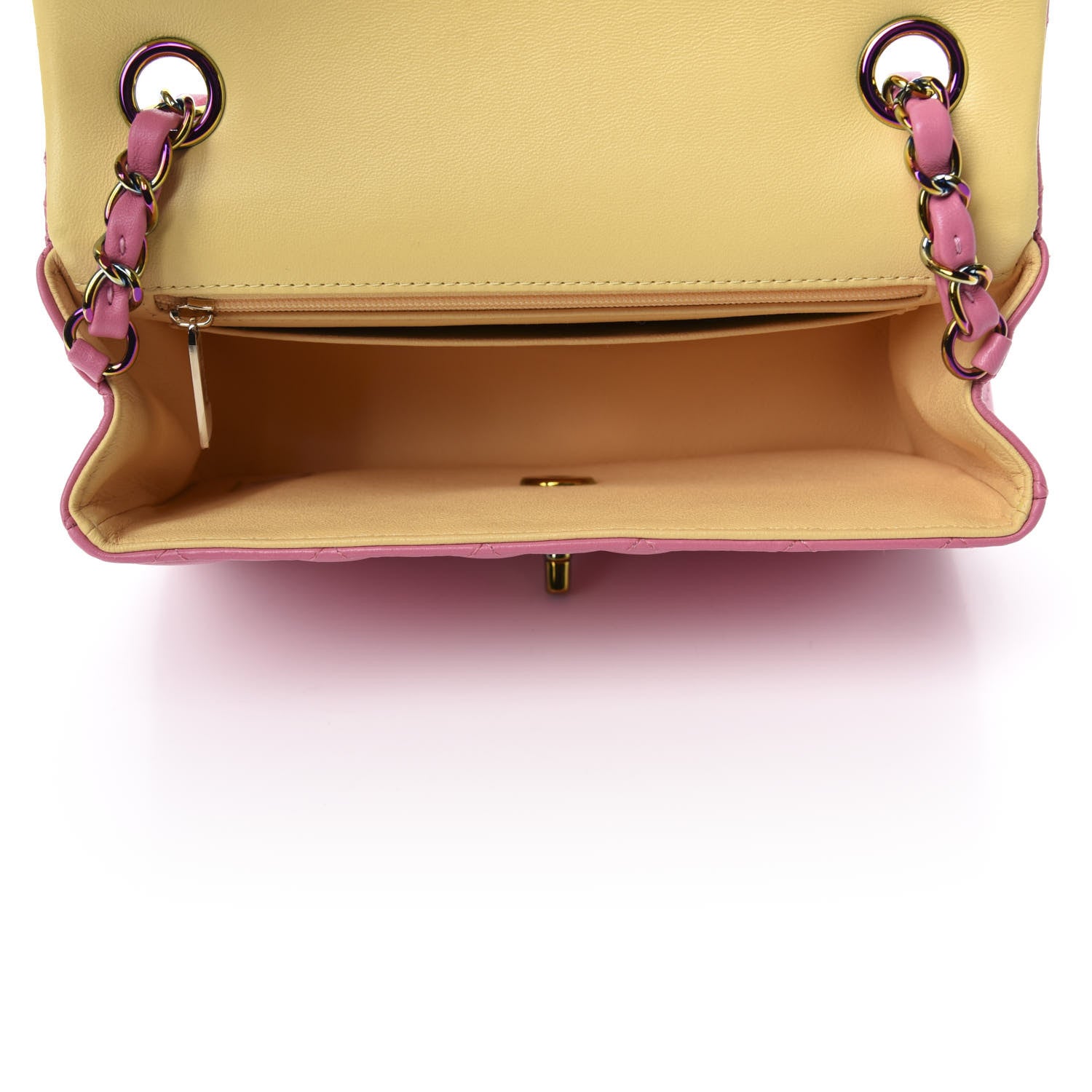 Chanel Lambskin Quilted Mini Rectangular Flap Pink Yellow 5 of 10