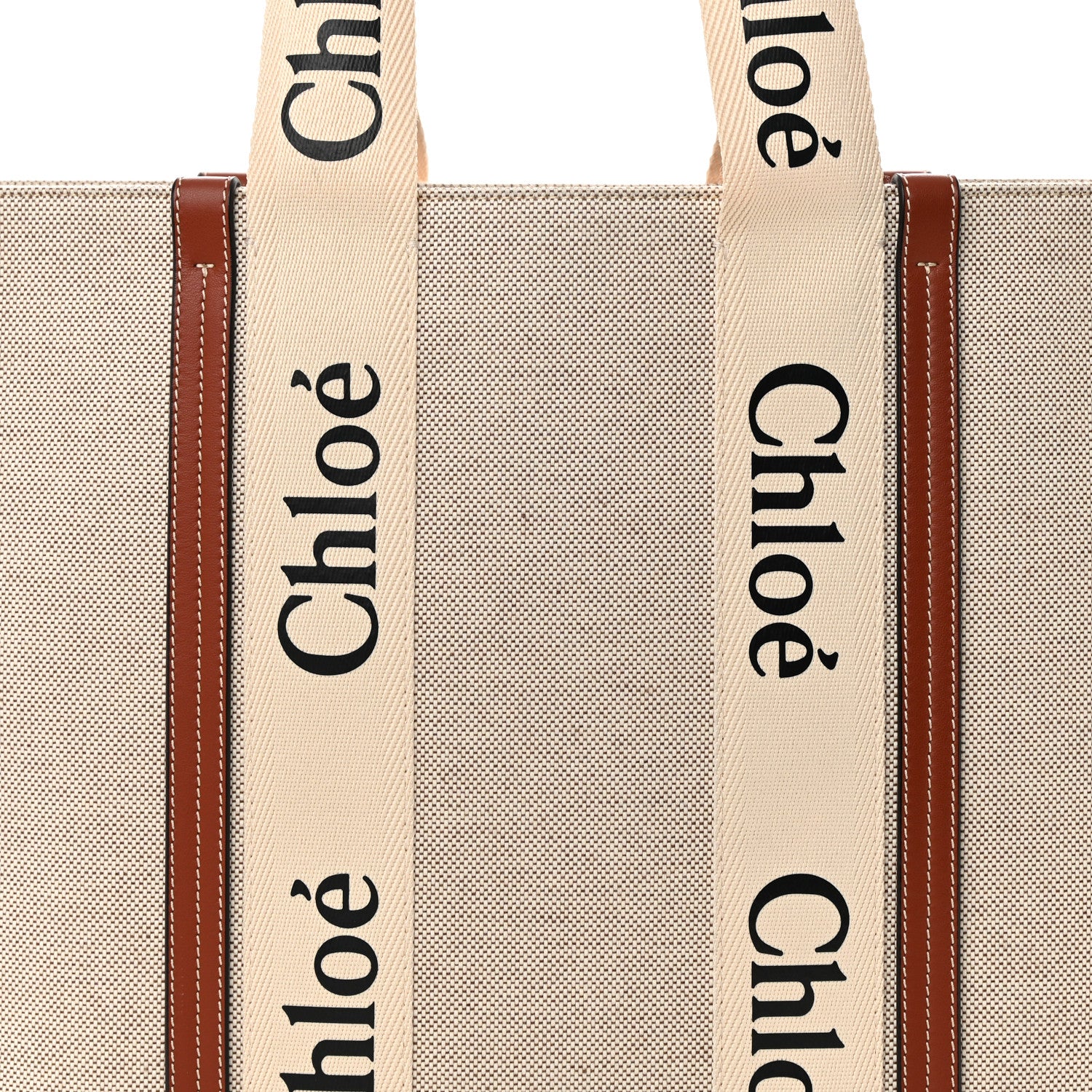 Chloe Cotton Calfskin Large Woody Ribbon Tote White Brown 8 of 11