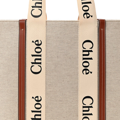 Chloe Cotton Calfskin Large Woody Ribbon Tote White Brown 8 of 11