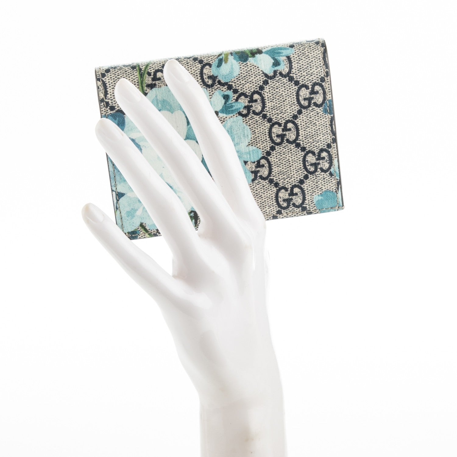 Gucci GG Supreme Monogram Blooms Card Case Beige Blue Navy Hibiscus Red 2 of 7