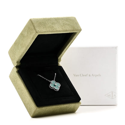 Van Cleef & Arpels 18K White Gold Diamond Celadon Green Sevres Porcelain Vintage Alhambra Pendant Necklace 6 of 6