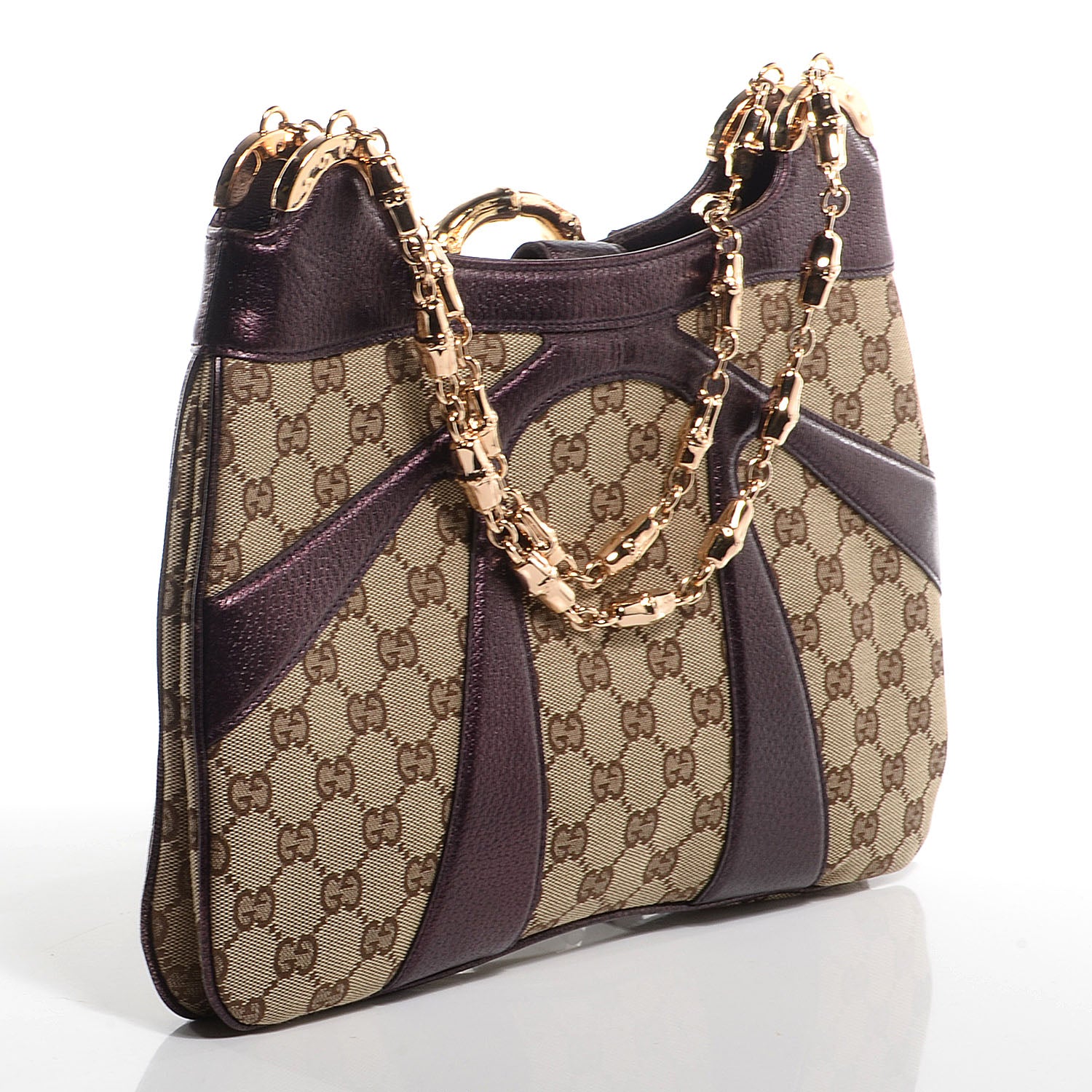 Gucci Monogram Bamboo Chain Shoulder Bag Metallic Purple 3 of 7