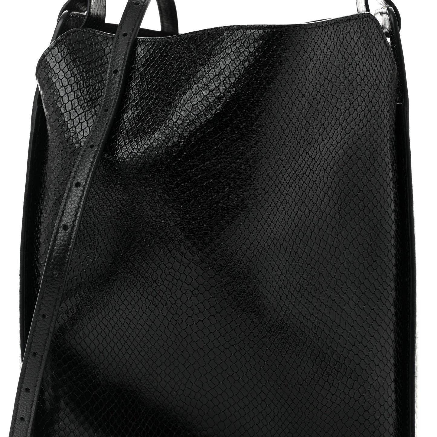 Extra Supple Calfskin Snakeskin Embossed Calfskin Small Tool 2.0 North-South Tote Black