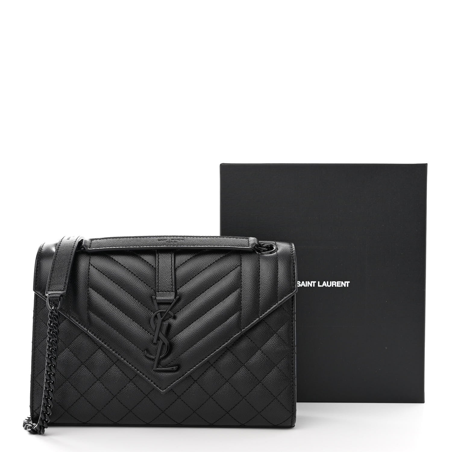 Saint Laurent Grain De Poudre Textured Mixed Matelasse Triquilt Medium Monogram Monochrome Satchel Black 11 of 11