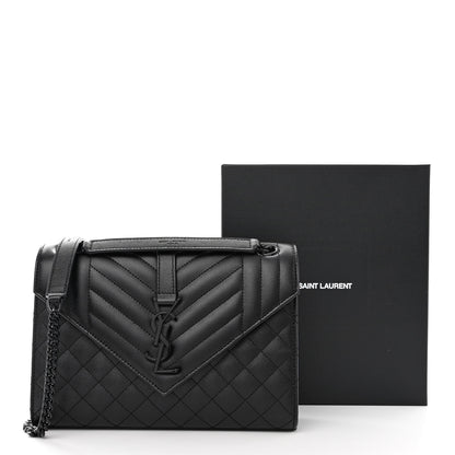 Saint Laurent Grain De Poudre Textured Mixed Matelasse Triquilt Medium Monogram Monochrome Satchel Black 11 of 11