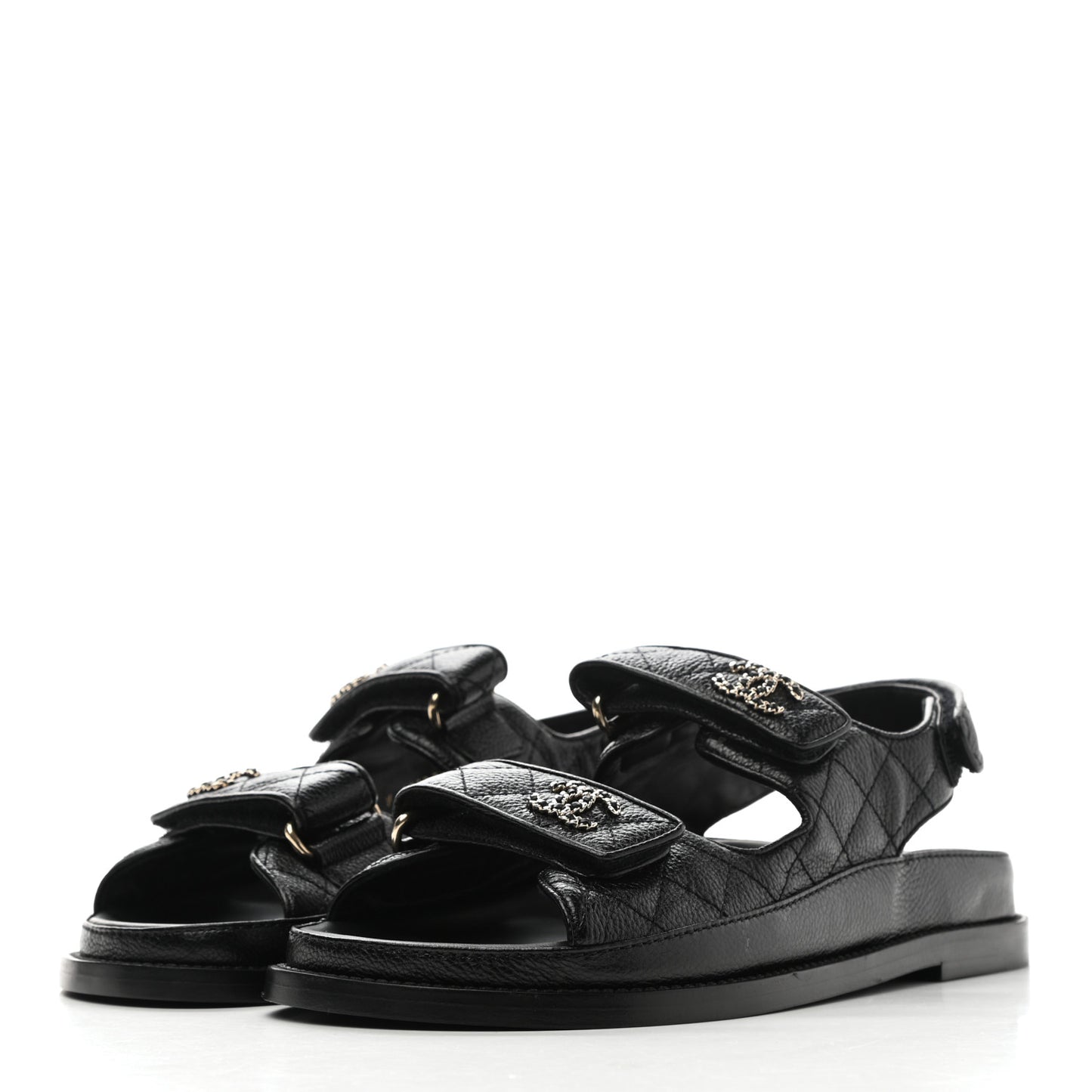 Grained Calfskin Velcro Dad Sandals 38 Black