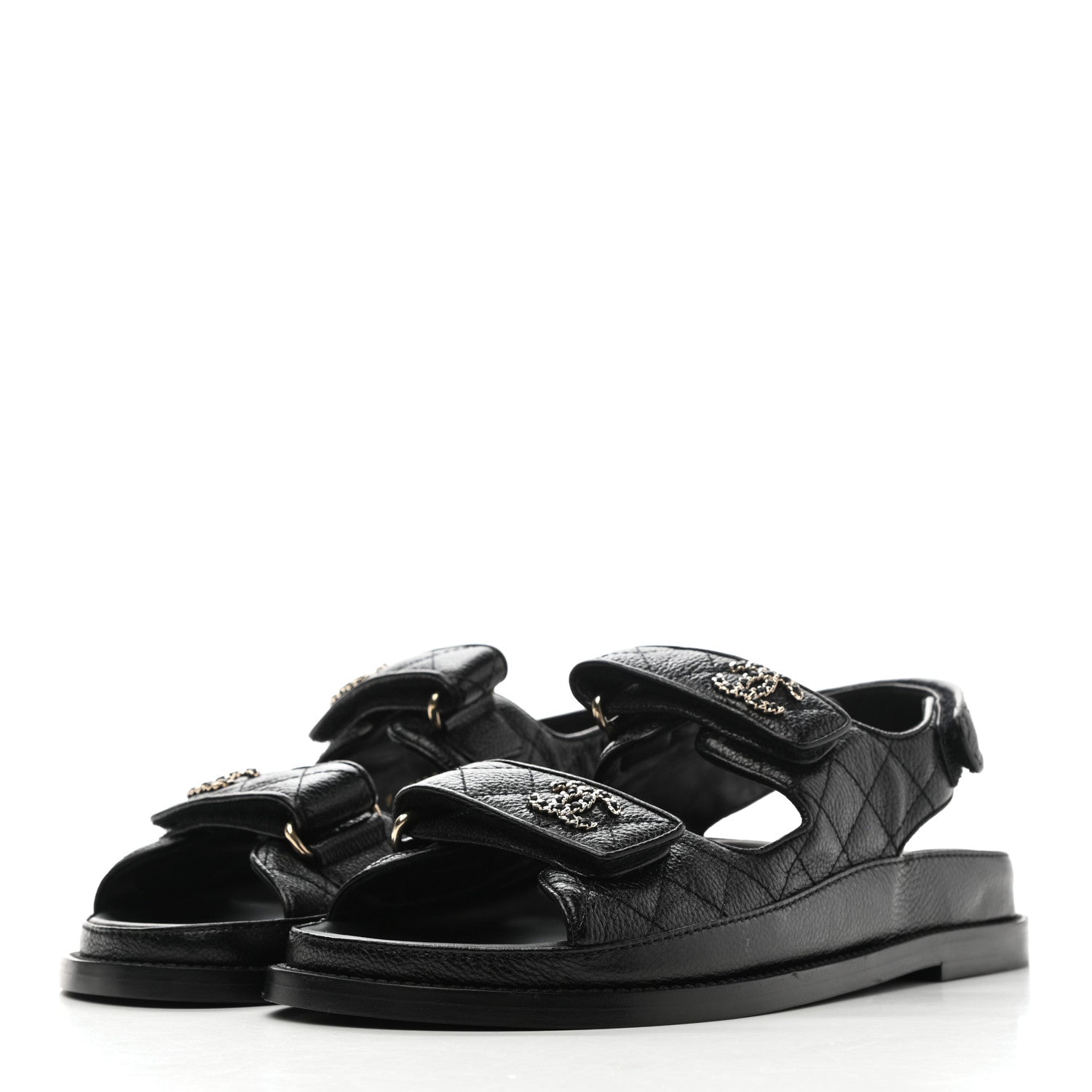 Chanel Grained Calfskin Velcro Dad Sandals 38 Black 3 of 9