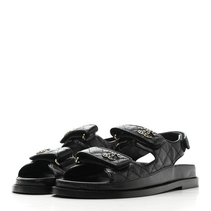 Chanel Grained Calfskin Velcro Dad Sandals 38 Black 3 of 9