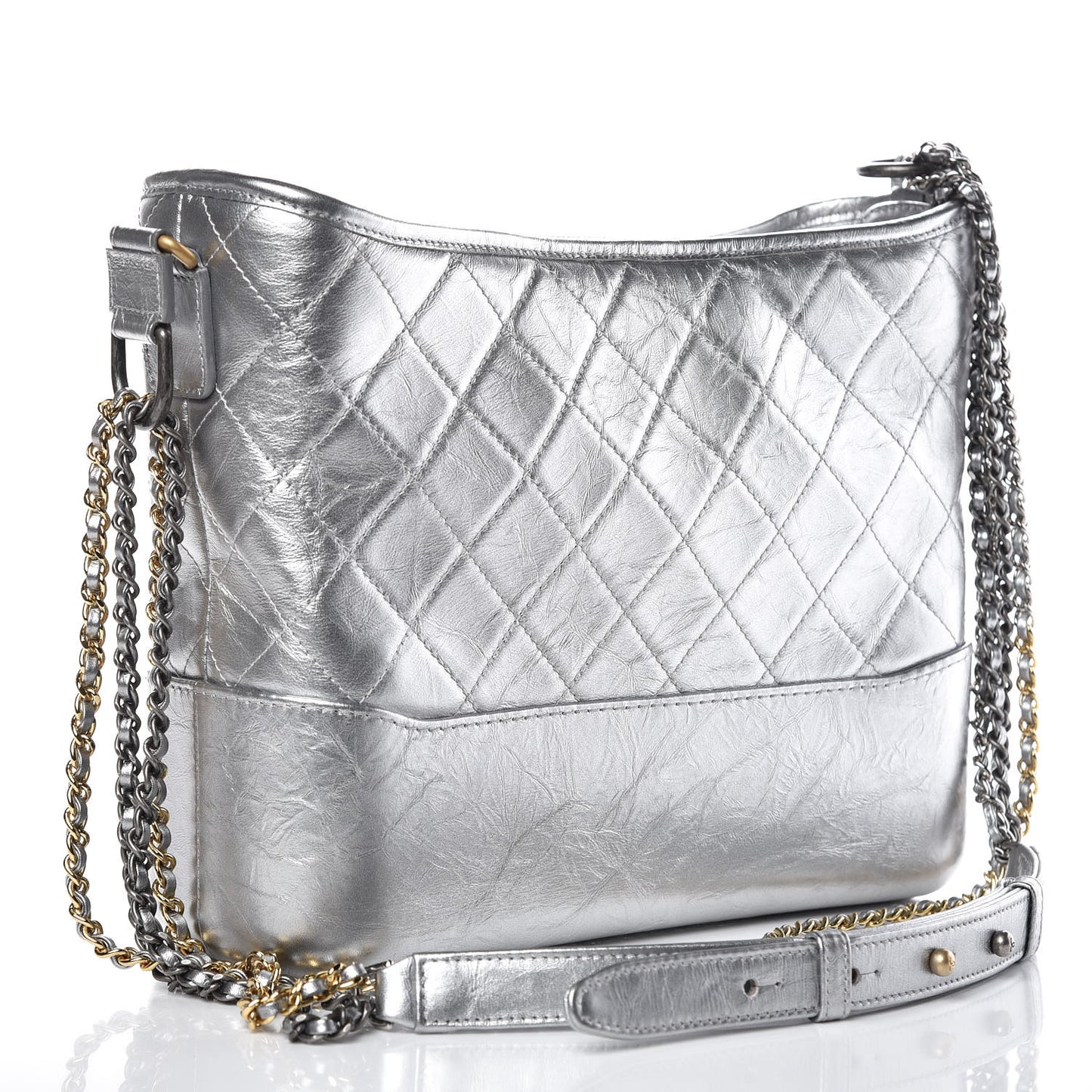 Metallic Lambskin Calfskin Quilted Medium Gabrielle Hobo Silver