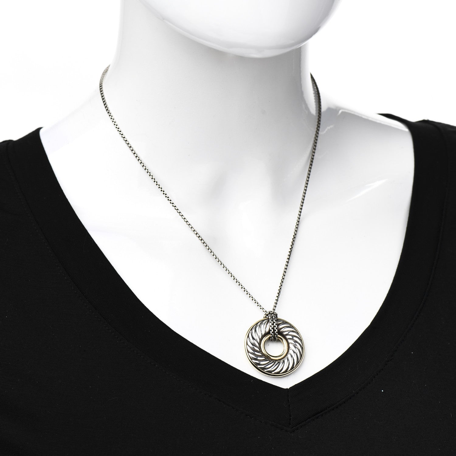 David Yurman Sterling Silver 18K Yellow Gold 30mm Thoroughbred Pendant Necklace 2 of 6