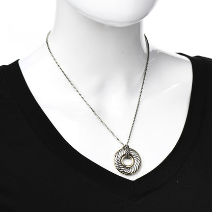 David Yurman Sterling Silver 18K Yellow Gold 30mm Thoroughbred Pendant Necklace 2 of 6