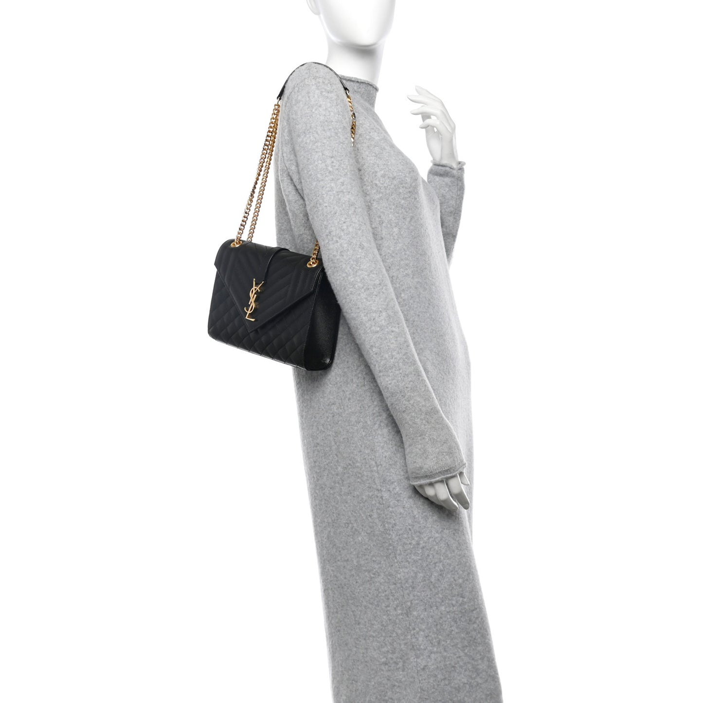Grain De Poudre Textured Mixed Matelasse Triquilt Medium Monogram Satchel Black