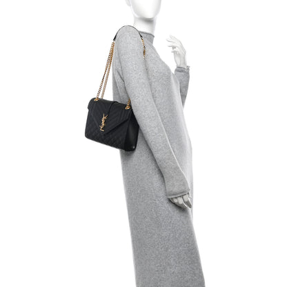 Saint Laurent Grain De Poudre Textured Mixed Matelasse Triquilt Medium Monogram Satchel Black 2 of 10