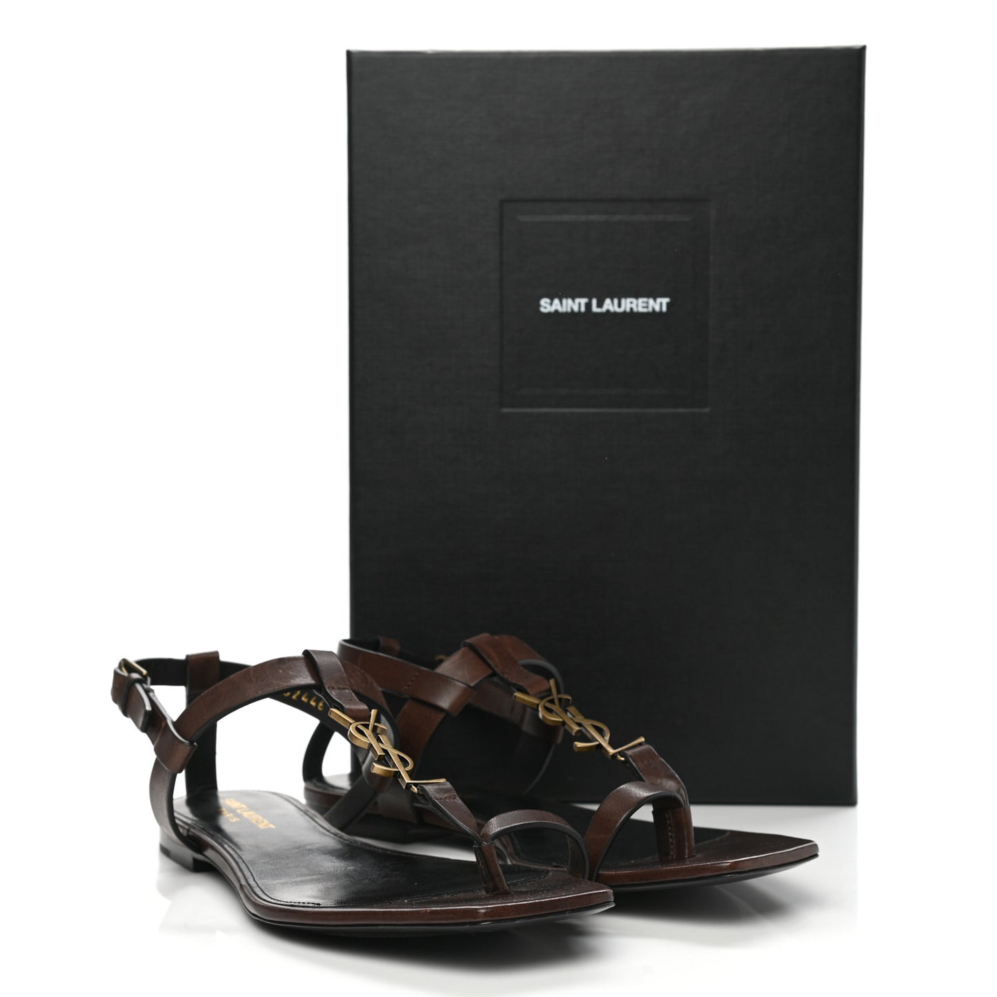 Calfskin Cassandra Monogram Sandals 38 Dark Brown