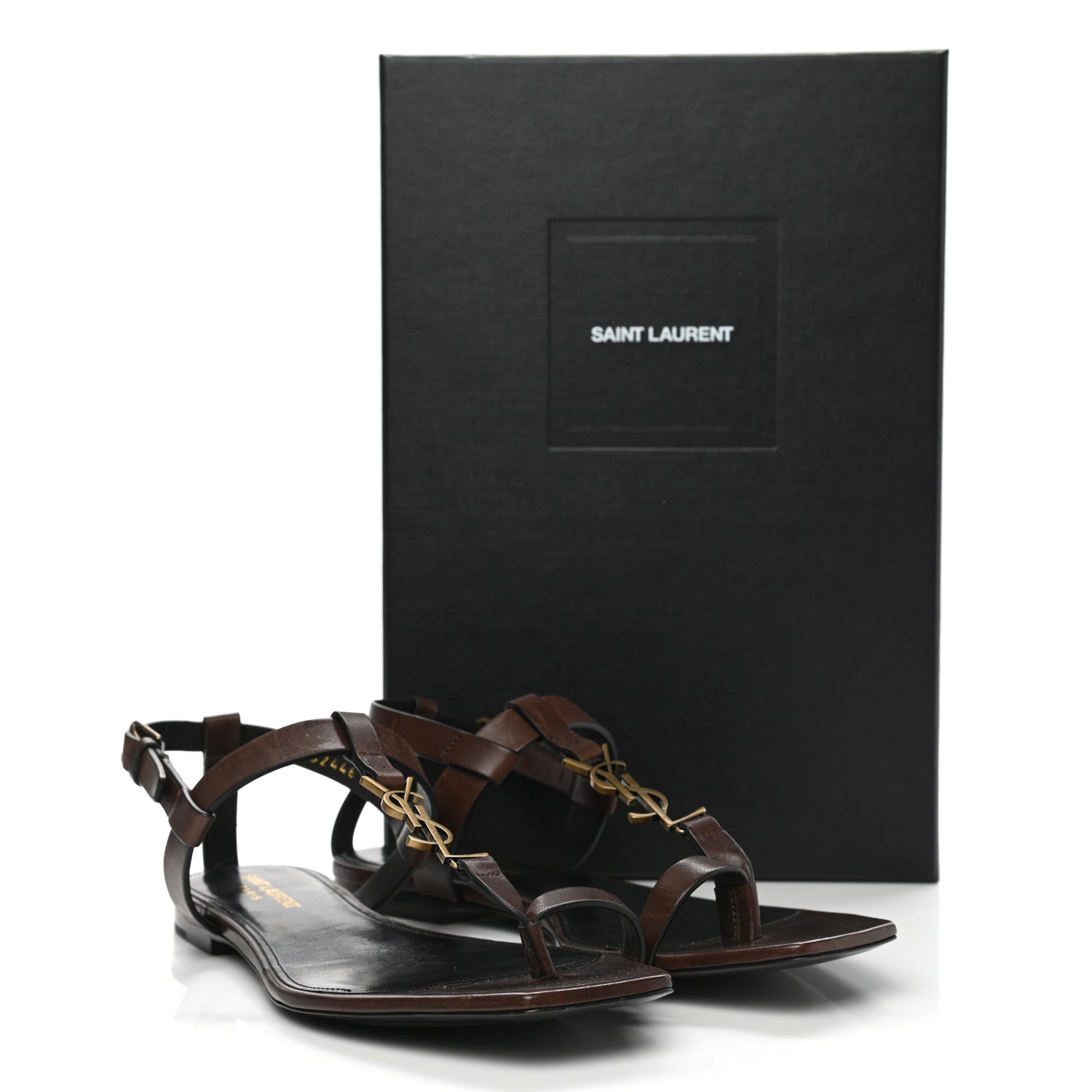 Saint Laurent Calfskin Cassandra Monogram Sandals 38 Dark Brown 12 of 12