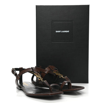 Saint Laurent Calfskin Cassandra Monogram Sandals 38 Dark Brown 12 of 12