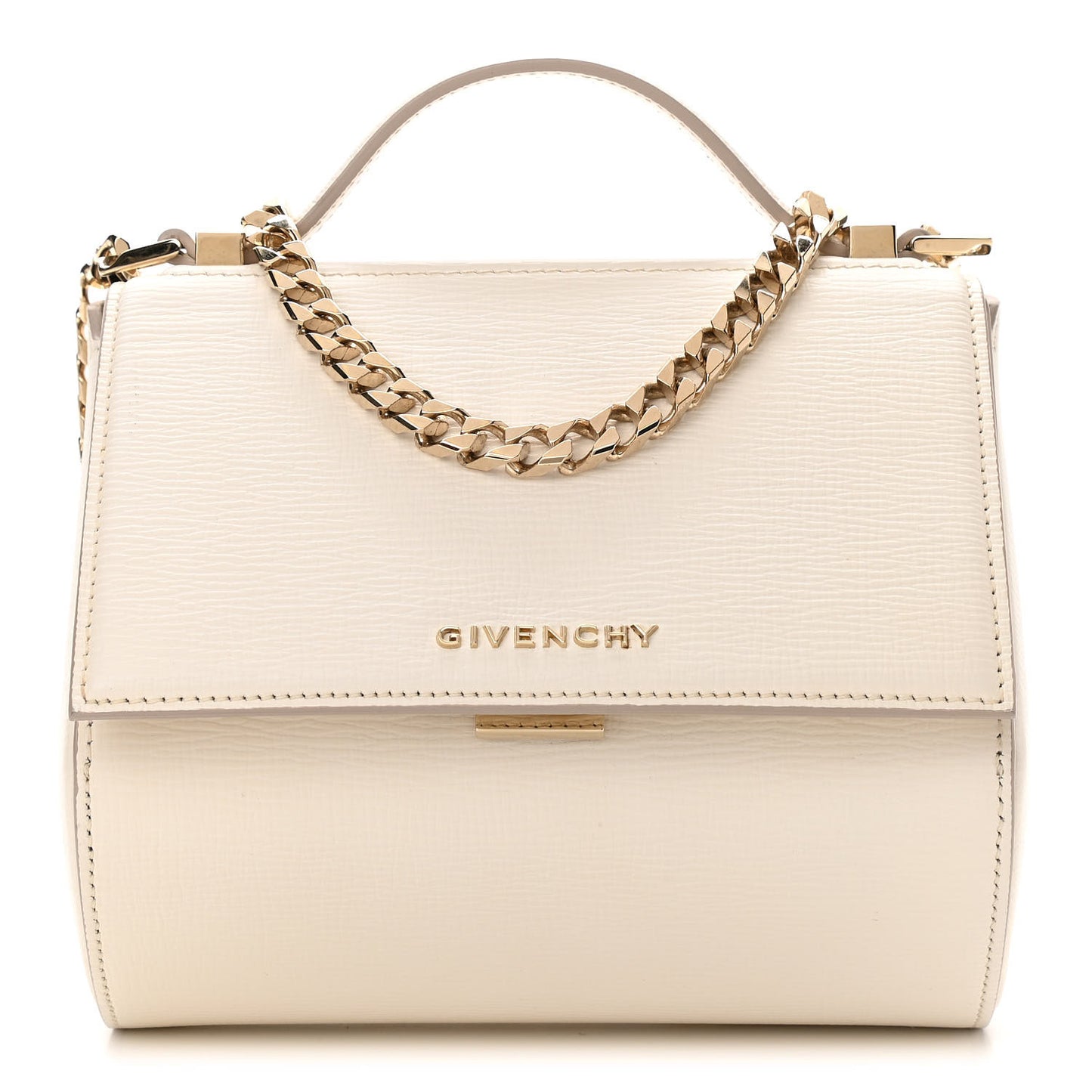 Textured Calfskin Mini Pandora Box Chain Crossbody Bag White