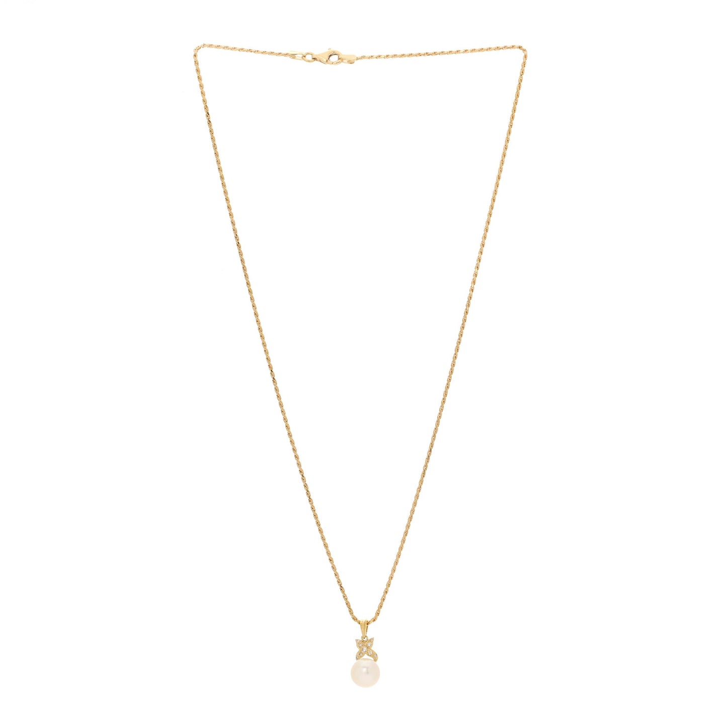 18K Yellow Gold Diamond Akoya Cultured Pearl Pendant Necklace