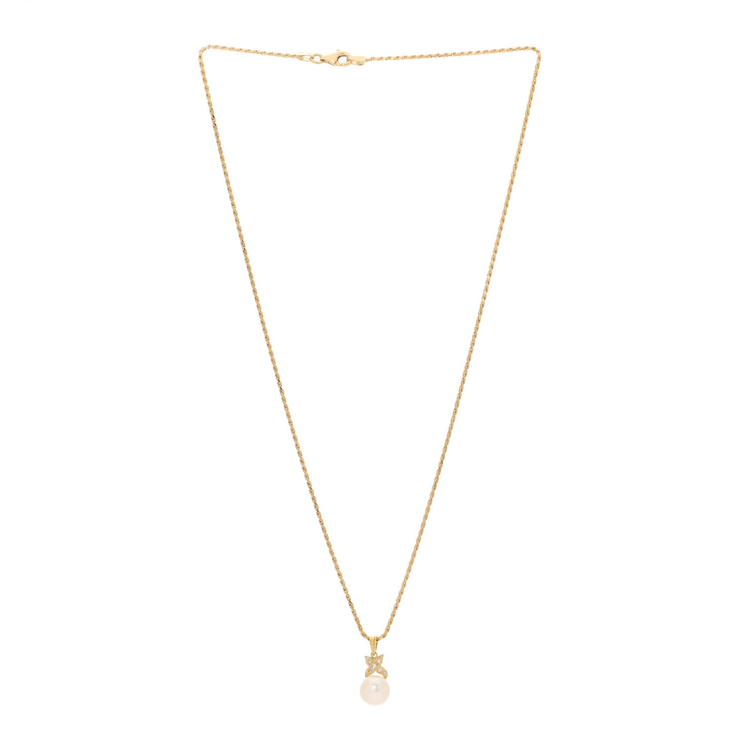 Parker & West by FASHIONPHILE 18K Yellow Gold Diamond Akoya Cultured Pearl Pendant Necklace 3 of 5
