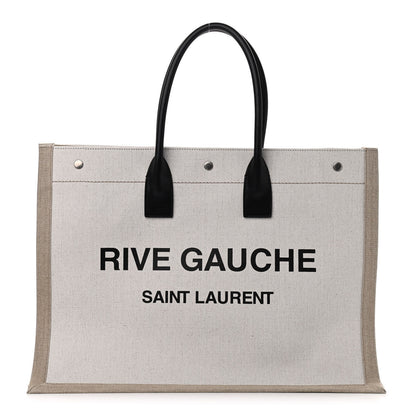 Saint Laurent Linen Calfskin Rive Gauche Tote Optic White 1 of 9