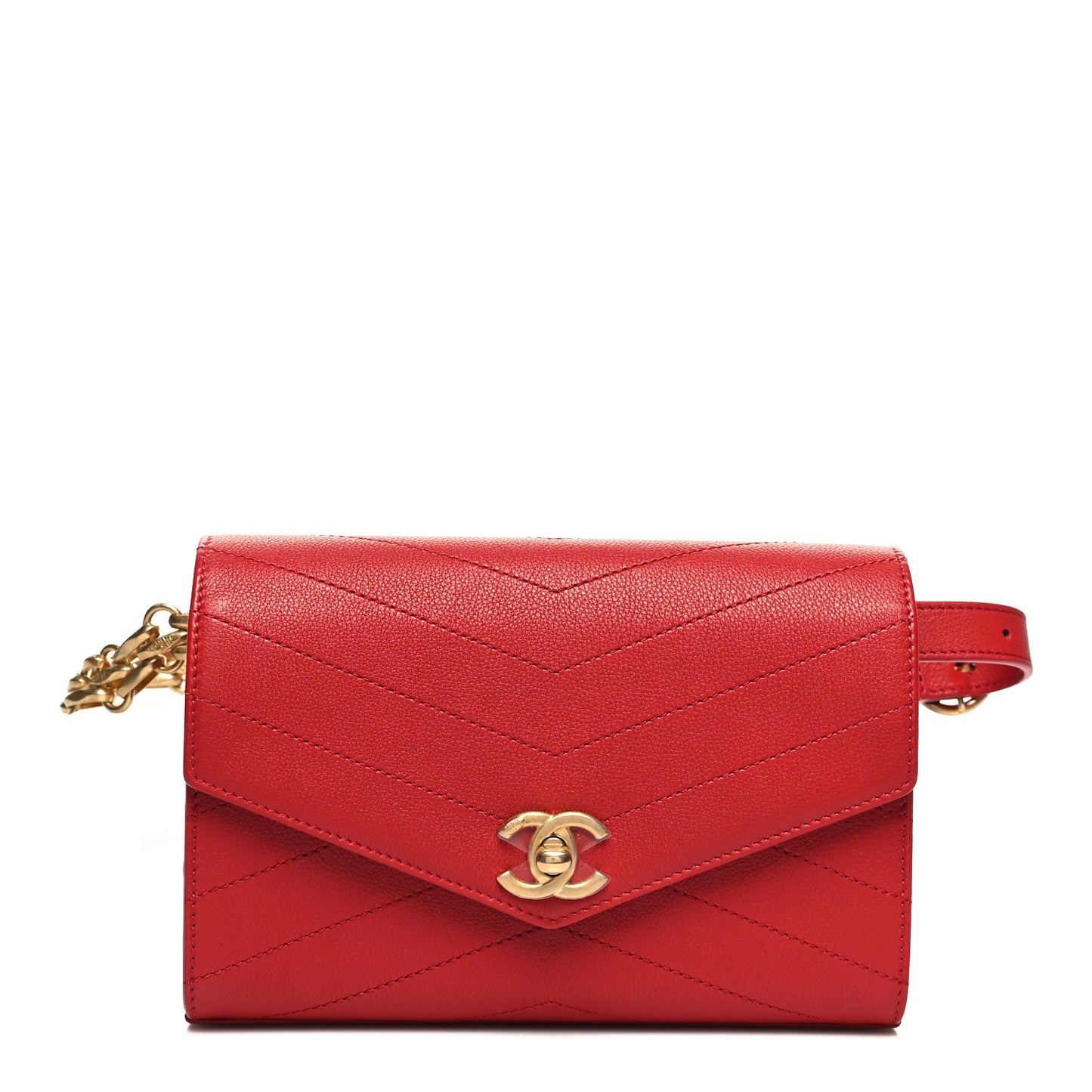 Calfskin Chevron Stitched Coco Waist Bag Red