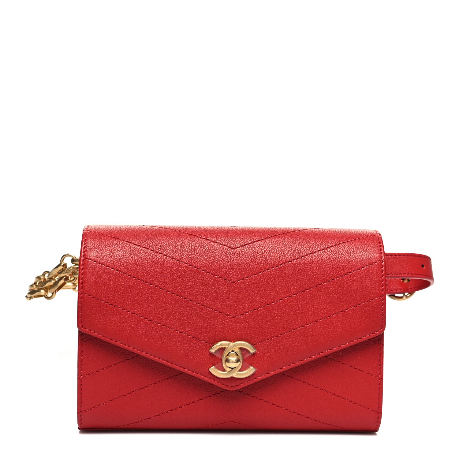 Chanel Calfskin Chevron Stitched Coco Waist Bag Red 1 of 11