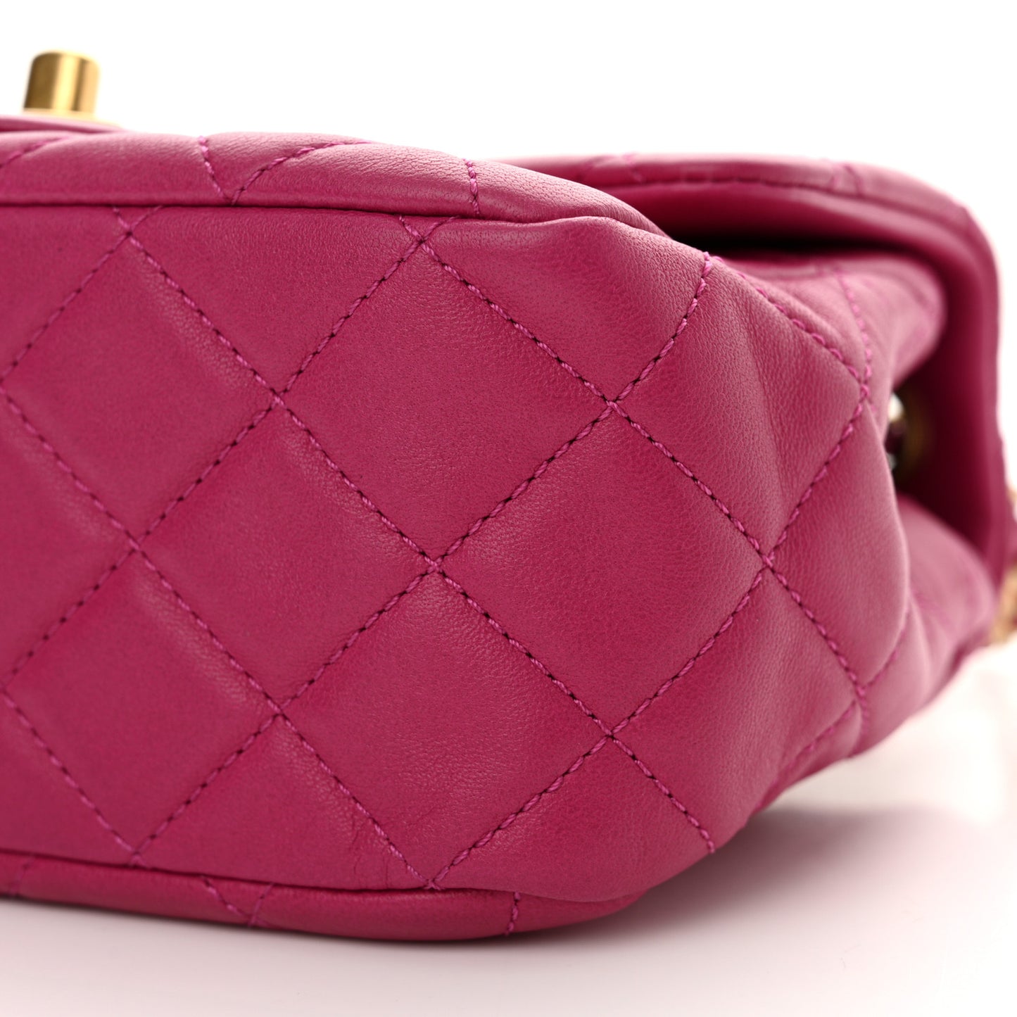 Lambskin Quilted Mini Pearl Crush Flap Purple