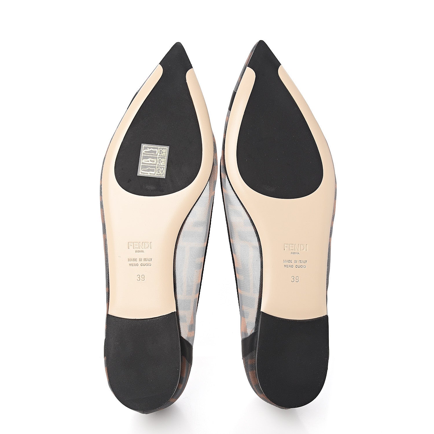 Fendi Mesh FF Skimmer Ballerina Flats 39 Tobacco Moro Black 5 of 8