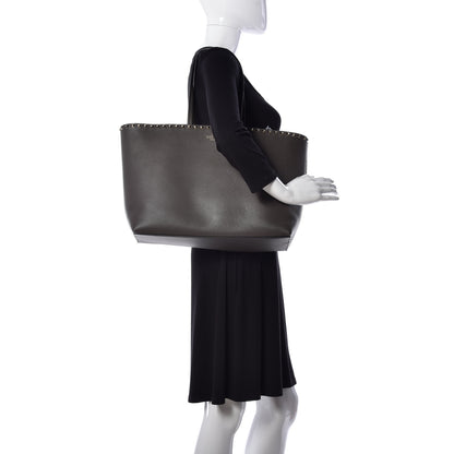 Valentino Garavani Grained Calfskin Rockstud Shoulder Tote Graphite 2 of 8