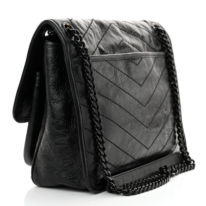 Saint Laurent Crinkled Calfskin Matelasse Monogram Medium Niki Chain Satchel Black 3 of 10