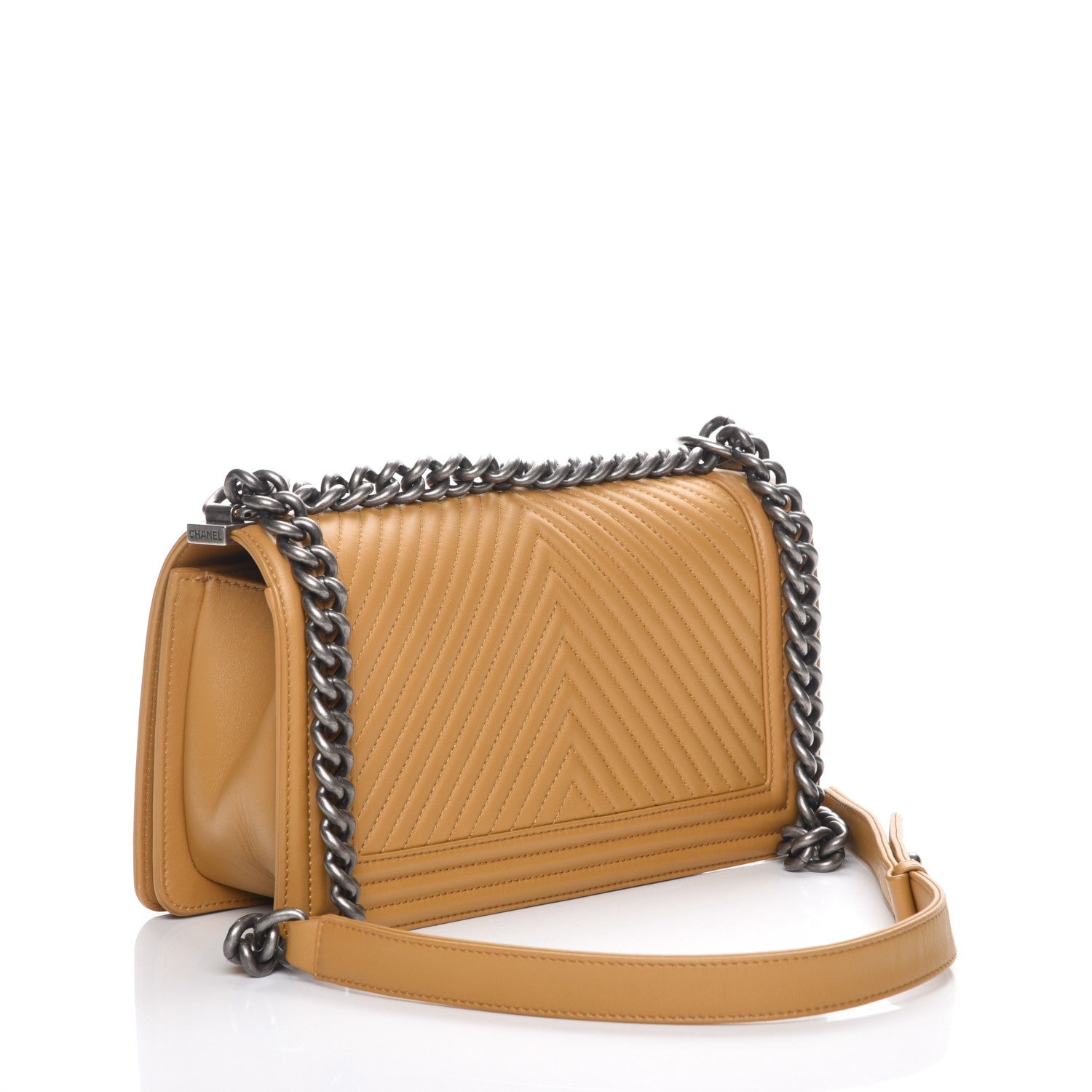 Chanel Calfskin Chevron Quilted Medium Boy Flap Dark Beige 3 of 7