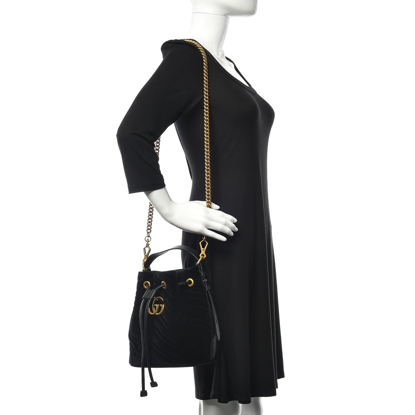 Velvet Matelasse GG Marmont Bucket Bag Black