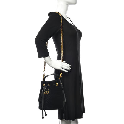 Gucci Velvet Matelasse GG Marmont Bucket Bag Black 2 of 10
