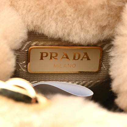 Prada Shearling Metal Triangle Logo Mini Drawcord Pouch Shoulder Bag Ecru 6 of 11