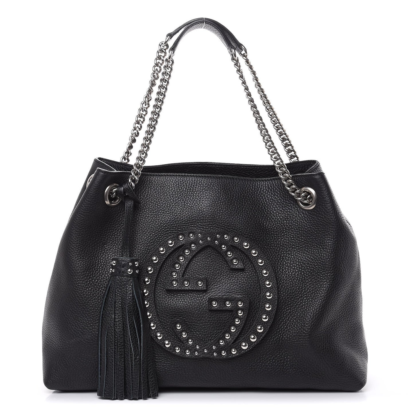 Pebbled Calfskin Studded Medium Soho Chain Shoulder Bag Black
