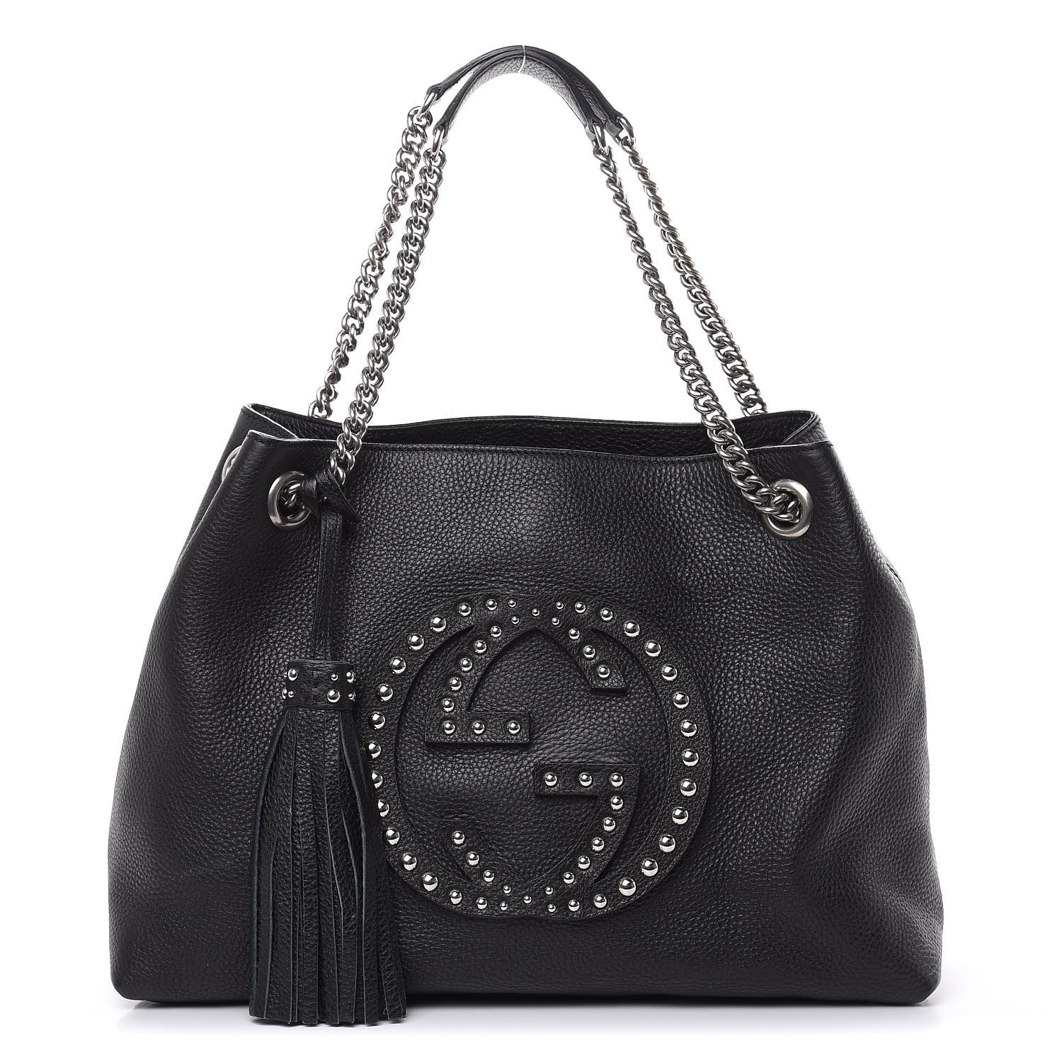 Gucci Pebbled Calfskin Studded Medium Soho Chain Shoulder Bag Black 1 of 11