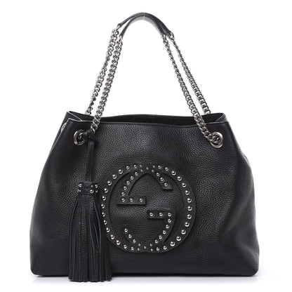 Gucci Pebbled Calfskin Studded Medium Soho Chain Shoulder Bag Black 1 of 11