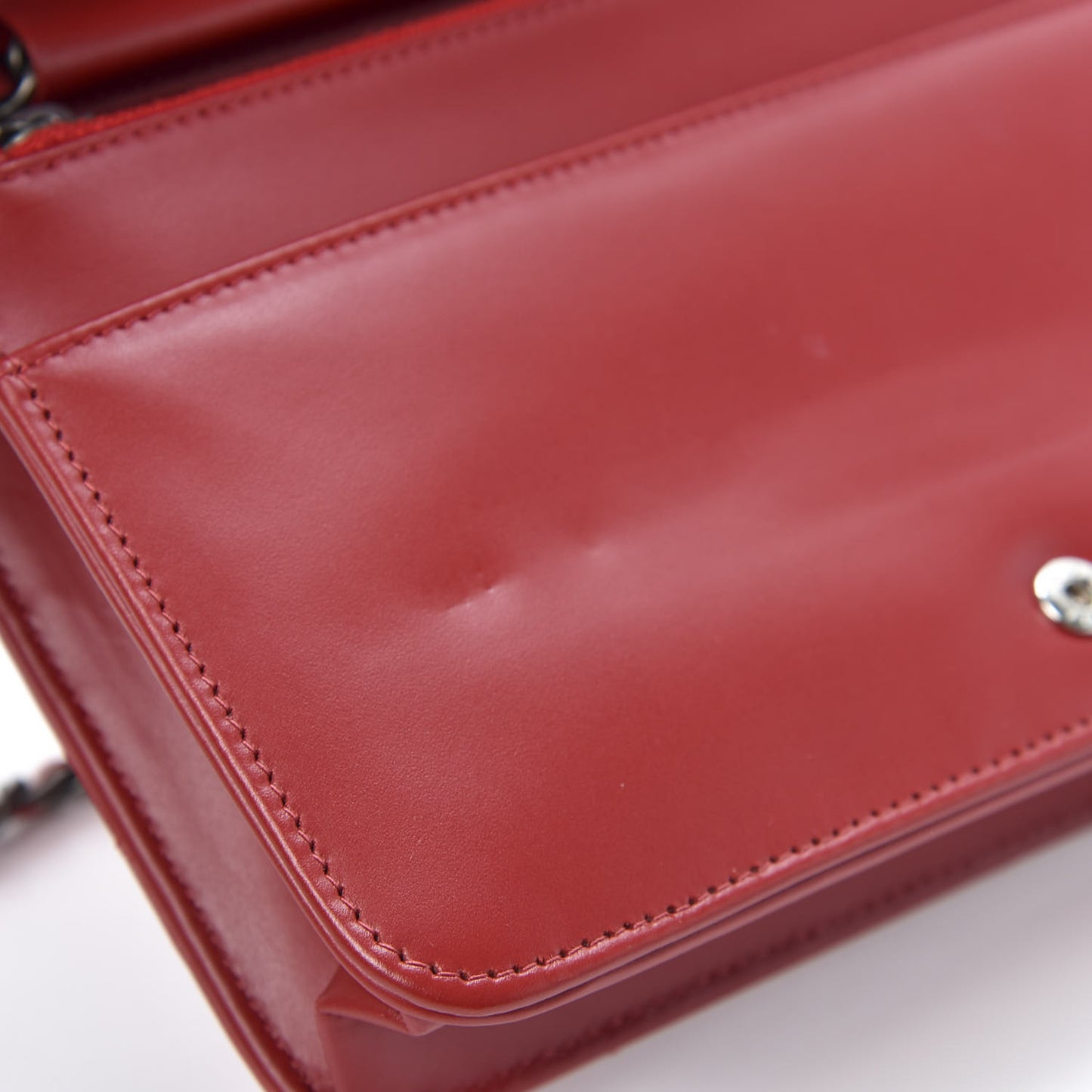 Glazed Calfskin Quilted Coco Boy Wallet On Chain WOC Red