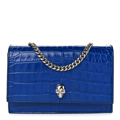 Alexander McQueen Calfskin Crocodile Embossed Skull Mini Crossbody Bag Deep Lapis Blue 1 of 10