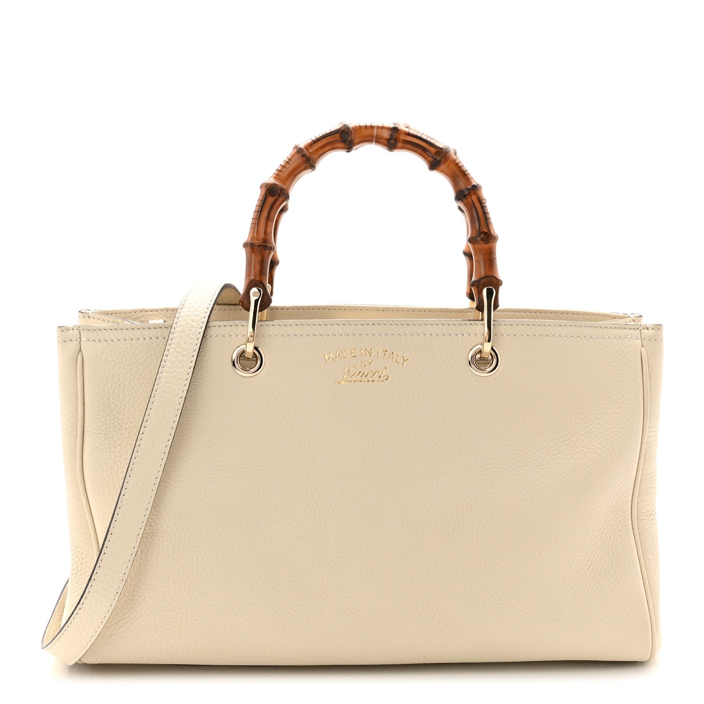 Pebbled Calfskin Medium Bamboo Shopper Tote Off White
