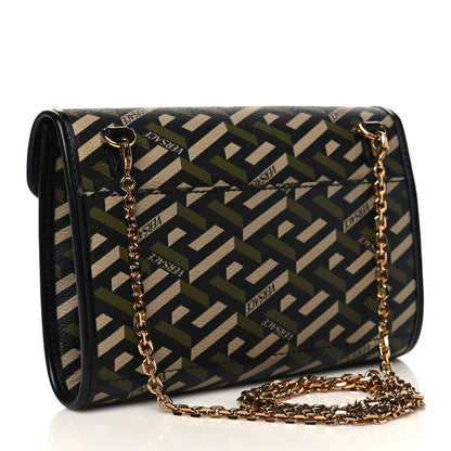 Versace Coated Canvas La Greca Signature Wallet On Chain Black Khaki 2 of 5