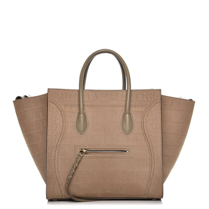 Celine Crocodile Embossed Nubuck Medium Phantom Luggage Beige 1 of 10